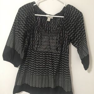 Ann Taylor LOFT Black & White ZIpper Detail Top Sz Small
